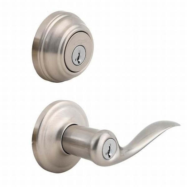 Clear Pack Combo Tustin Entry W/ Single Cylinder Deadbolt W/ 6AL Latch and RCS Strike KA4 Satin